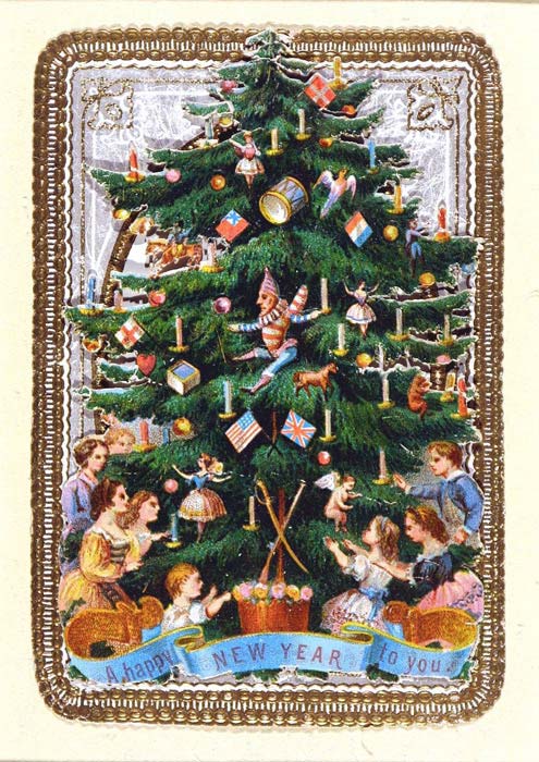 Tarjeta de felicitación de Navidad adornado galés nadolig llawen árbol & Star wjol 005 Reino Unido 